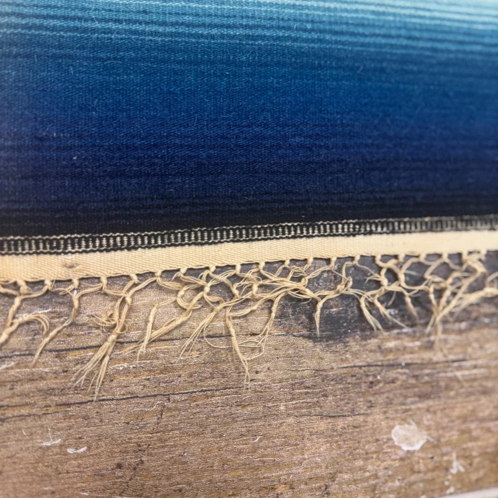 Antique Southwestern Serape Blanket Rug Table‎ Runner Fringe Teal Diamond